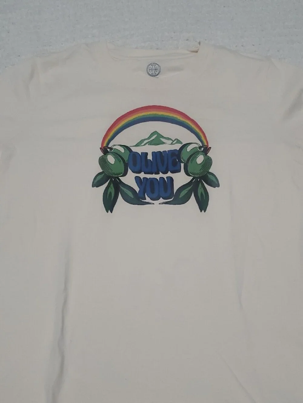 Tory Burch Cream Short-Sleeve Tee with Rainbow and Mountain Graphic